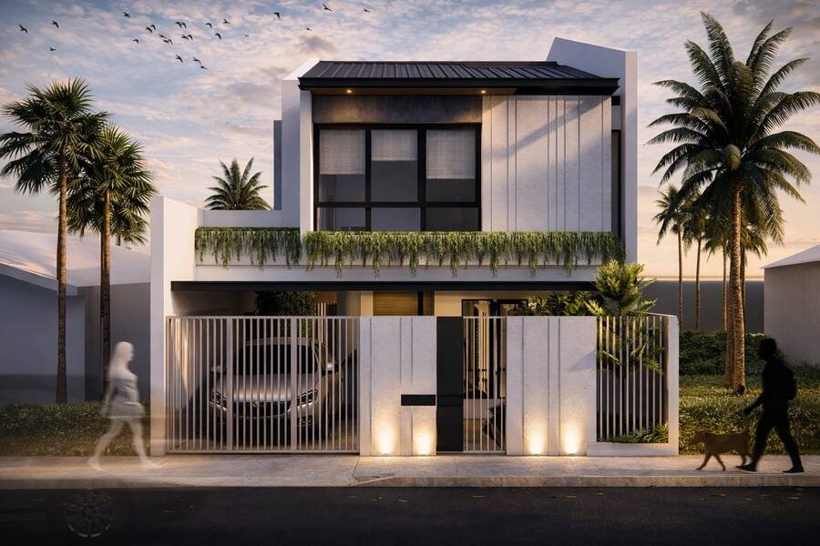 DNC Architects residential project at dusk